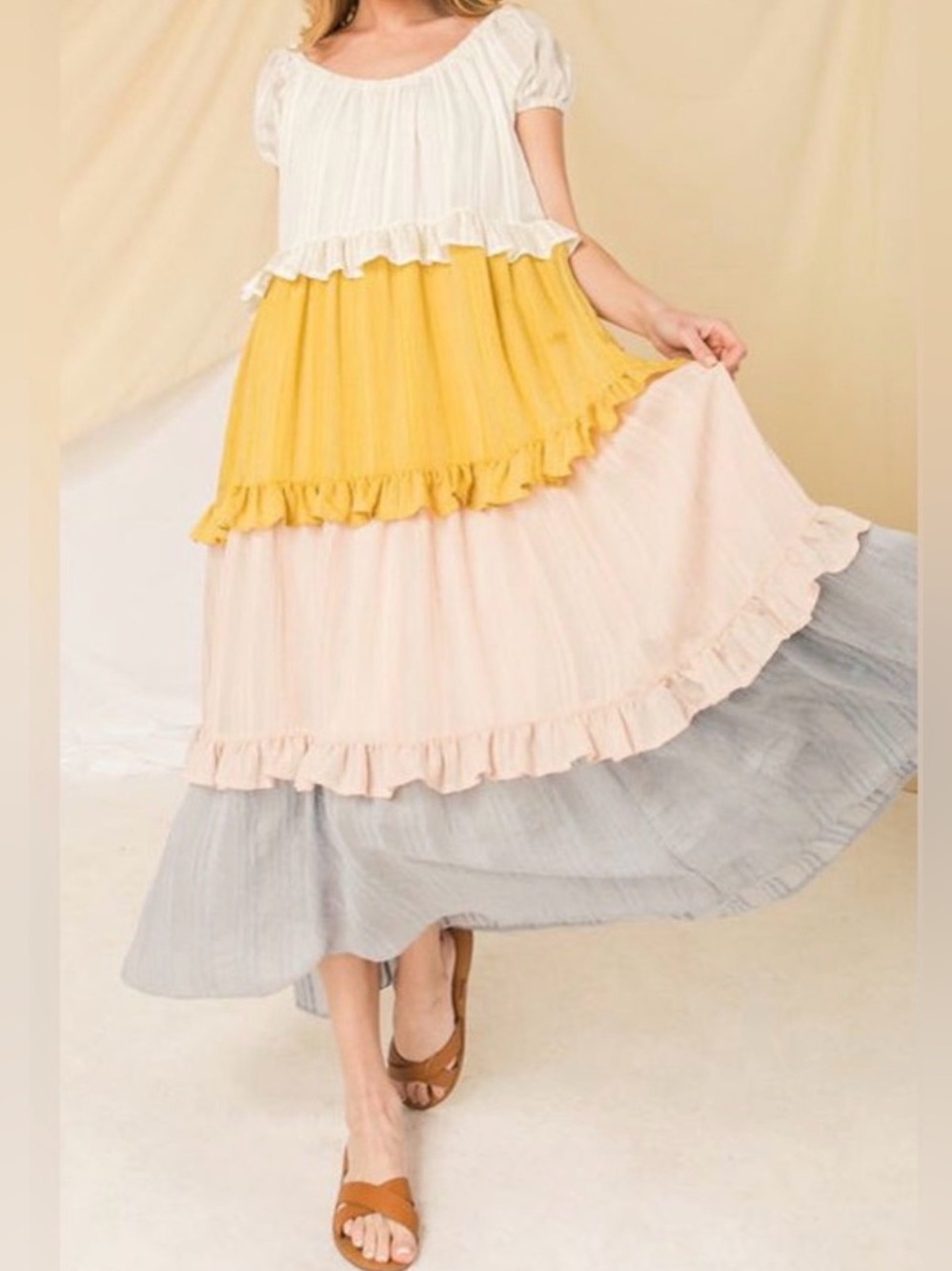 LoveColette Color Block Tiered Maxi Dress Boho New With Tags NWT Size Small